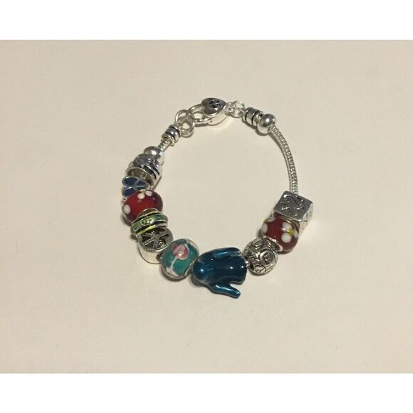 Silver Peace Theme Murano Bead Bracelet~kn - Picture 1 of 1